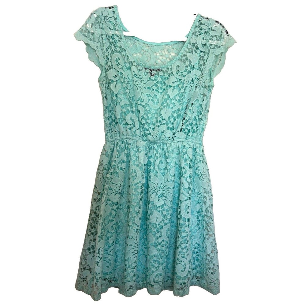 BeBop Women's Blue Lace Mini Dress Whimsigoth Fairycore Cap Sleeve Cottage Core